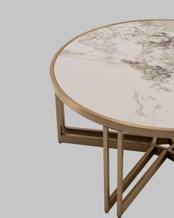 Журнальный столик Алиада 90х90 см светлая керамика сталь шампань