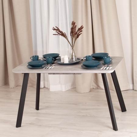 Стол обеденный NELSON МДФ, ЛДСП, металл, 128-170х80х75 см, бетон, черный