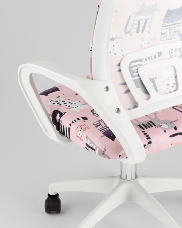 Кресло офисное TopChairs Simple SN Junior принт Pink Cats пластик белый
