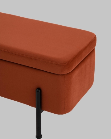 Банкетка Болейн с ящиком из терракотового велюра с черными ножками