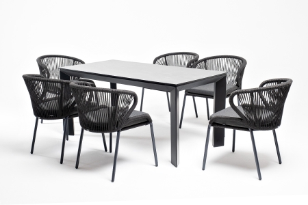 "Венето" обеденная группа на 6 персон со стульями "Милан", каркас темно-серый, роуп темно-серый