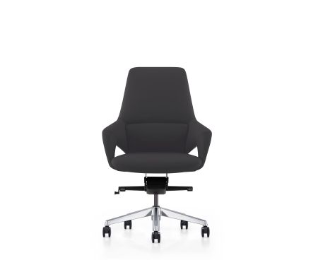 Кресло офисное Шопен LB черная кожа алюминий крестовина