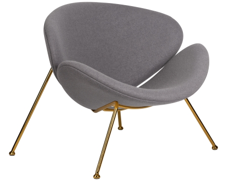 Кресло дизайнерское EMILY, серая ткань, золотое основание