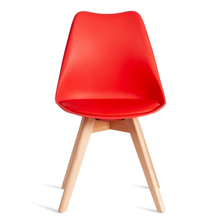 Стул TULIP (mod. 73-1) пластик, экокожа, дерево, красный и светлое дерево