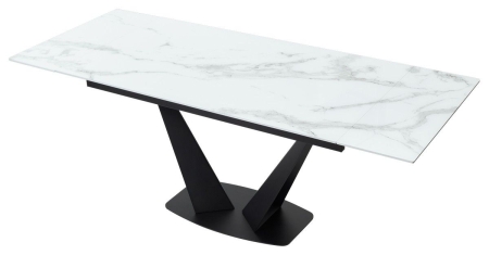 Стол Ниагара 140 белый мрамор, стекло, черный каркас