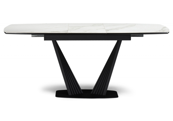 Керамический стол Вейл 160(205)х89 белый мрамор snow white, черный