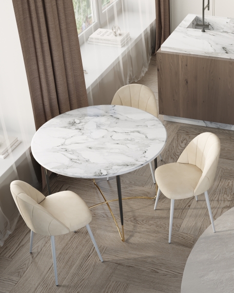 Стул Логан SN велюр молочный белые ножки