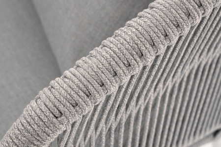 "Милан" диван 2-местный плетеный из роупа, каркас алюминий светло-серый (RAL7035) муар, роуп серый меланж круглый, ткань светло-серая