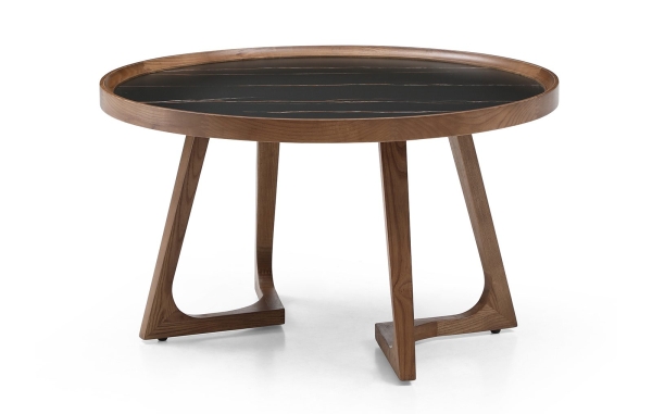 Стол журнальный CT6082 (D80) черная керамика/орех