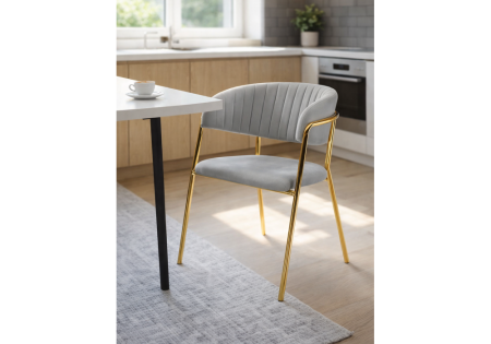 Стул на металлокаркасе Kamelia велюр светло-серый, золотой
