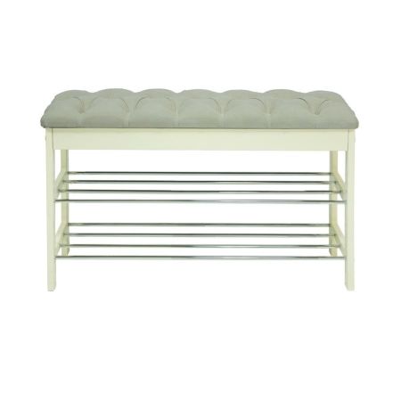 Банкетка "Грейс" дуб шампань, ткань Verona светло-серый, каретная стяжка, Ls