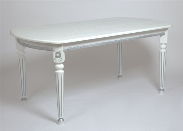 Стол овальный "Милорд-170" 90х170х220 белый, патина серебро