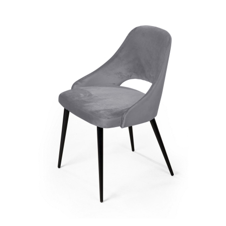 Стул William, бархат светло-серый, черный конус