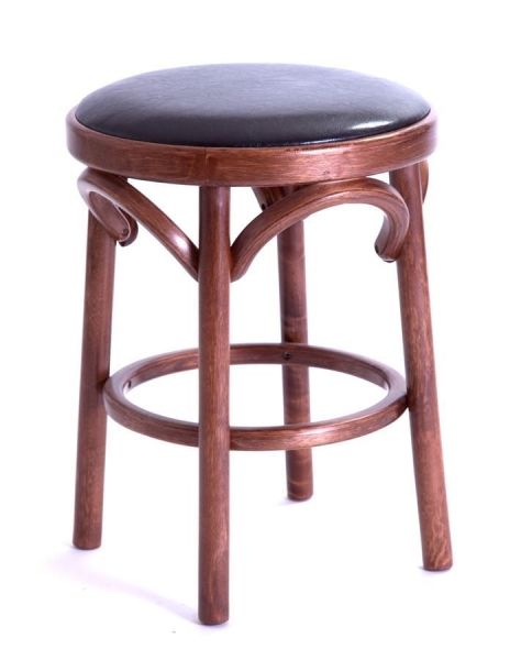 Деревянный табурет Венский средний тон с мягким сиденьем из коричневой экокожи