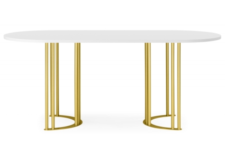 Стол деревянный Хьюго О 160 х 90 белая шагрень пленка, золотые ноги