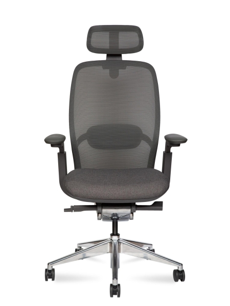 Кресло офисное Tesla серый, ткань и металл, мягкое сиденье, с подлокотниками