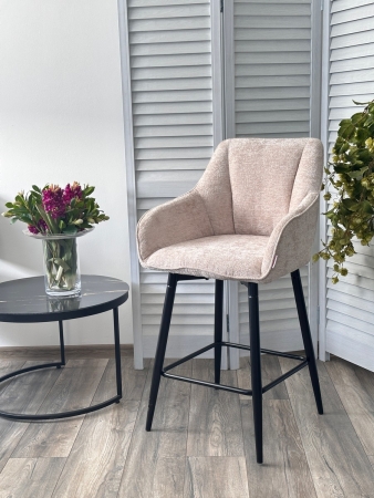 Полубарный стул ERYK 180 градусов поворот, бежевый, шенилл, черный каркас (H=67)