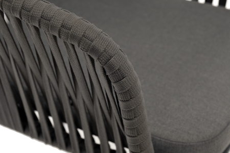 "Бордо" стул плетеный из роупа, каркас алюминий темно-серый (RAL7024) муар, роуп серый 15мм, ткань серая 017