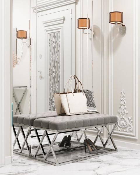 Банкетка ИНСИГНИЯ велюр серый, сталь серебро