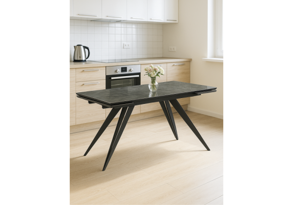 Керамический стол Дарвин 160(220)х89 серый мрамор baolai, черный