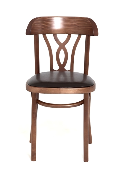 Стул "Астра Восьмерка" темный тон с мягким сиденьем из коричневой экокожи