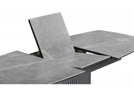 Керамический стол Фестер 160 (205) х 90 серый мрамор, пленка черная, ноги черные