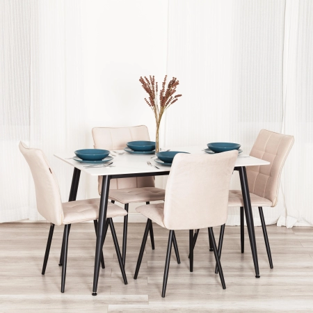 Стул обеденный Bari бежевый, ткань и металл, мягкое сиденье, без подлокотников Стул обеденный Bari бежевый, ткань и металл, мягкое сиденье, без подлокотников