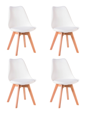 Набор 4 шт Стул обеденный JERRY SOFT, ножки светлый бук сиденья белый (W-02)