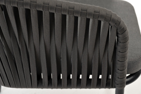 "Бордо" стул плетеный из роупа, каркас алюминий темно-серый (RAL7024) муар, роуп серый 15мм, ткань темно-серая 019