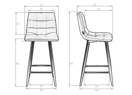 Набор 2 шт Стул полубарный OLIVIA, черные матовые ножки, серая антрацитовая винтажная экокожа (RU-08)