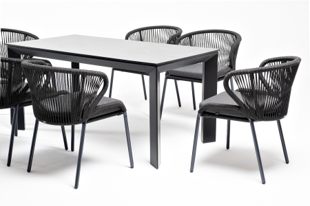 "Венето" обеденная группа на 6 персон со стульями "Милан", каркас темно-серый, роуп темно-серый