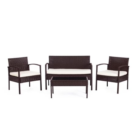 Лаундж сет (диван + 2 кресла + столик + подушки) (mod. 210000) пластиковый ротанг, 106х60х71см/59х60х71см/75х41х38см, коричневый, бежевый