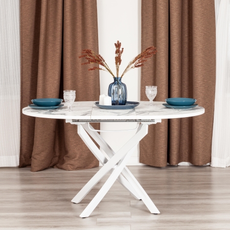 Стол MANZANA ЛДСП, HPL, металл, мрамор светлый, белый