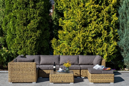 Трансформирующаяся лаунж-зона "Лунго" из искусственного ротанга (гиацинт), цвет соломенный