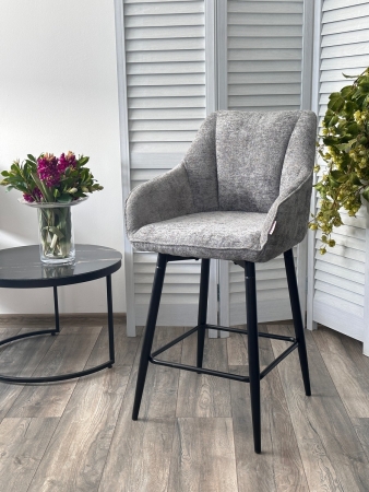 Полубарный стул ERYK 180 градусов поворот, серый, шенилл, черный каркас (H=67)