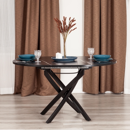 Стол MANZANA ЛДСП, HPL, металл, 100х100+30х75 см, мрамор черный, черный