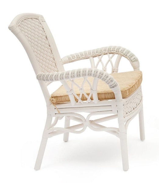 Комплект обеденный "ANDREA" (стол со стеклом + 4 кресла + подушки) белый, ткань рубчик, кремовый