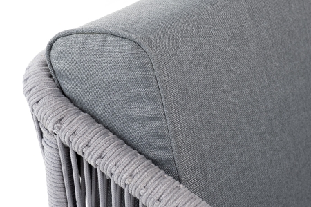 "Канны" кресло плетеное из роупа, каркас алюминий белый муар, роуп светло-серый круглый, ткань серая 017