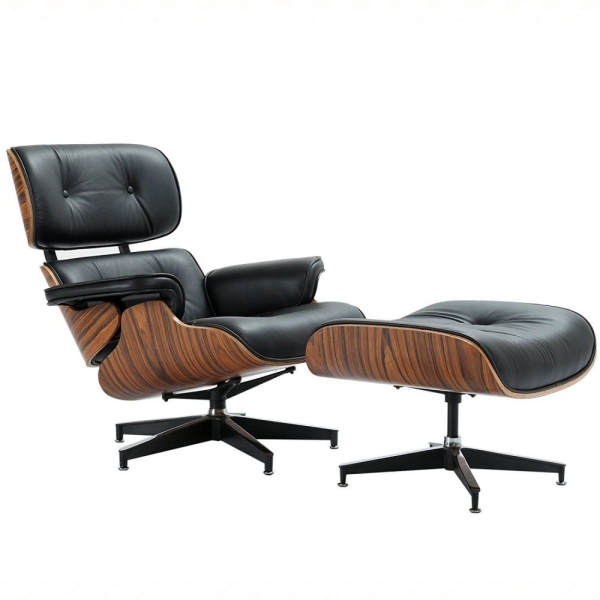 Кресло EAMES LOUNGE CHAIR черный и оттоманка EAMES LOUNGE CHAIR черная