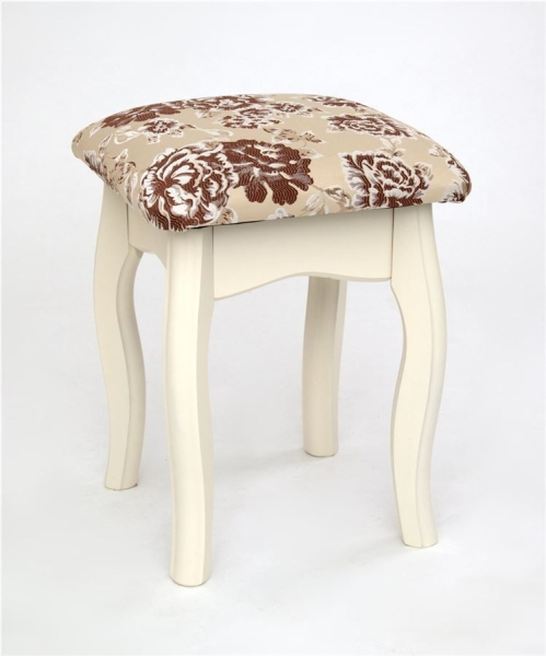 Табурет из массива березы Розы светлые-ткань, слоновая кость