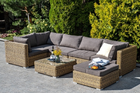 Трансформирующаяся лаунж-зона "Лунго" из искусственного ротанга (гиацинт), цвет соломенный