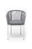 "Марсель" стул плетеный из роупа, каркас алюминий белый муар, роуп светло-серый круглый, ткань светло-серая
