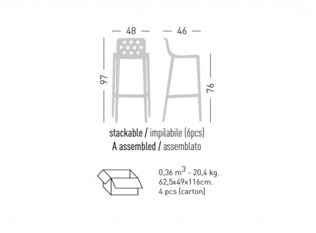 Стул пластиковый барный Gaber Isidoro 76 серый