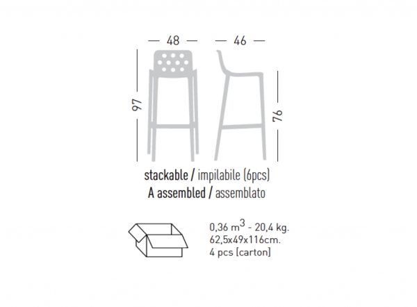 Стул пластиковый барный Gaber Isidoro 76 серый