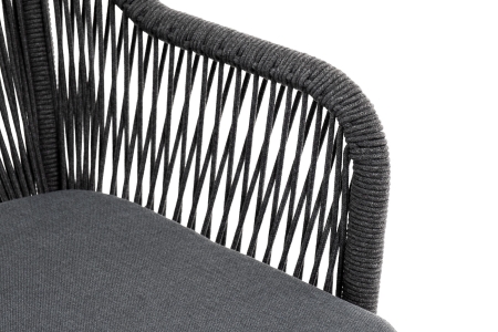 "Лион" стул плетеный из роупа, каркас алюминий серый (RAL7022) муар, роуп серый круглый, ткань серая 017