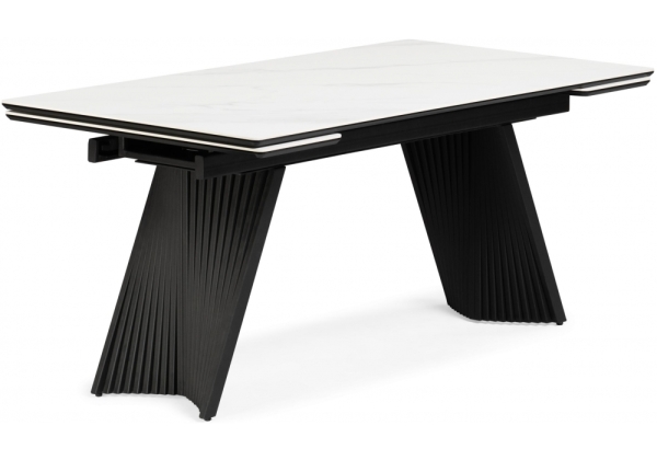 Керамический стол Вейв 140(200)х80 белый мрамор snow white, черный