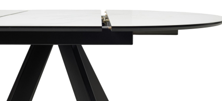 Стол БОНЖУР 100 белый мрамор, черная шагрень, стекло, черный каркас