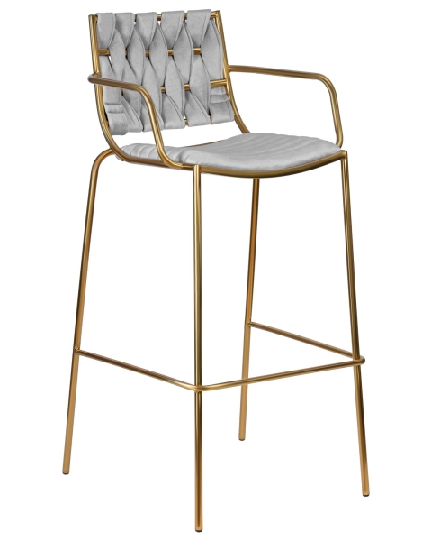 Набор 2 шт Стул барный MILLER GOLD, cветло-серый велюр (135-37)