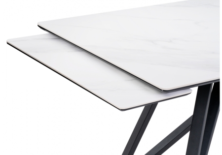 Керамический стол Вилсон 160(220)х89х75 белый мрамор snow white, черный