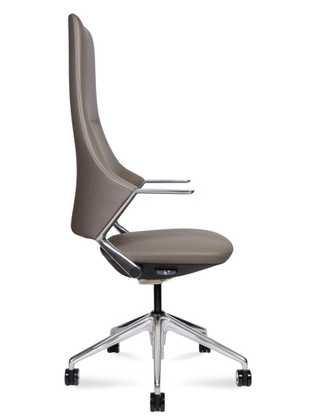 Кресло офисное Han кориневый и серый, натуральная кожа и металл, мягкое сиденье, с подлокотниками